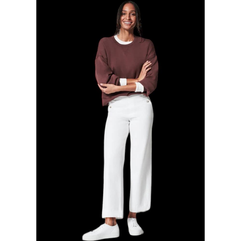 NWOT $128 Spanx Bright White Stretch Twill Cropped Wide Leg Pants Size Small